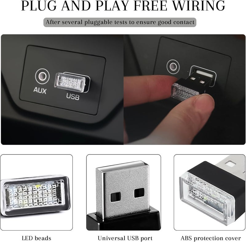 Hbxdeco 6 قطع مصباح داخلي LED للسيارة، ضوء ليلي صغير محمول، مجموعة إضاءة محيطة بواجهة USB، ملحقات داخلية عالمية للسيارة (6 ألوان) - Image 4